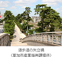 遊歩道の矢立橋（草加市産業振興課提供）