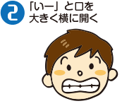 ②「いー」と口を大きく横に開